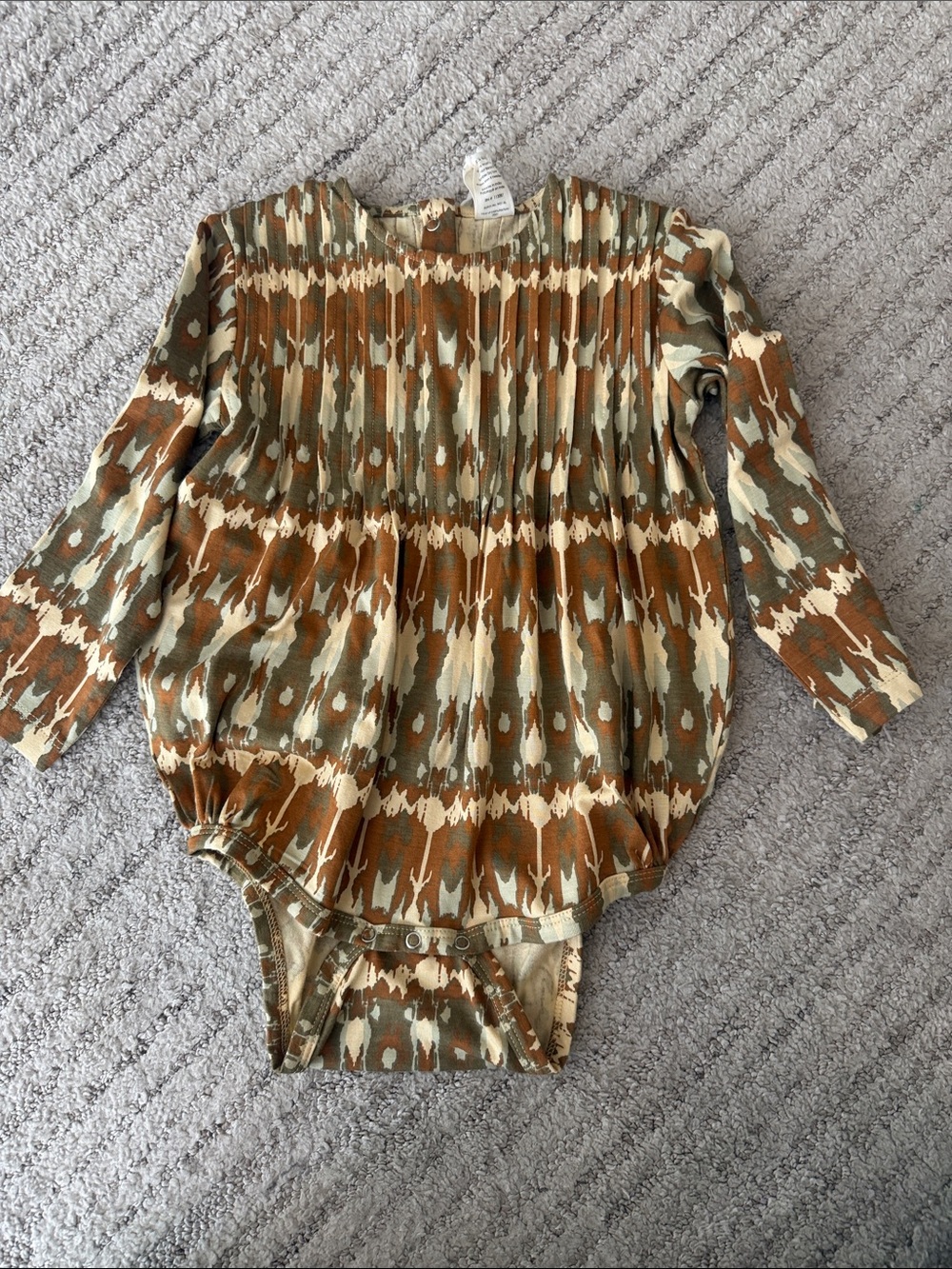 kate quinn Olive, Rust & Cream Patterned Long-Sleeve One-Piece Bodysuit